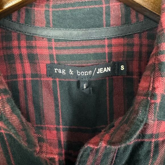 Rag & Bone | Red Black Plaid Gauze Long Sleeve Hi Low Tunic Button Front Shirt - Picture 8 of 10